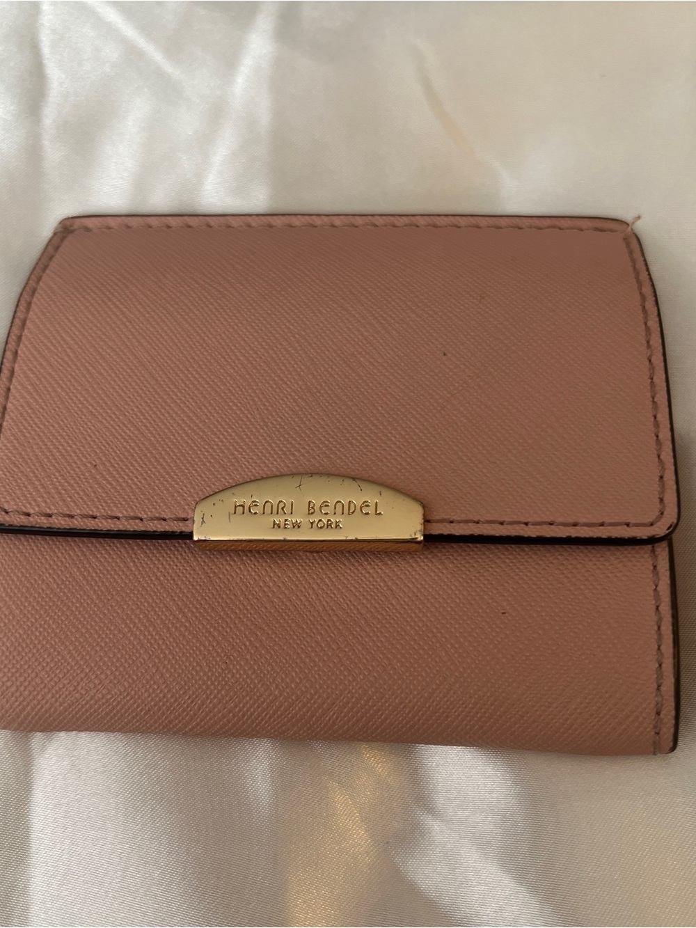 Henri Bendel W. 57th dusty pink Saffiano Leather Wallet with Gold Hardware